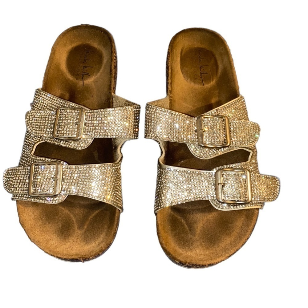 Nicole Miller Sliver Glitter Rhinestones Sandal Slides Size 8 - Picture 4 of 9